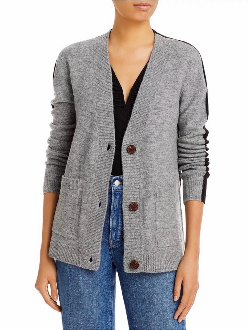 Vigoss Gray & Black Split Color Block Cardigan